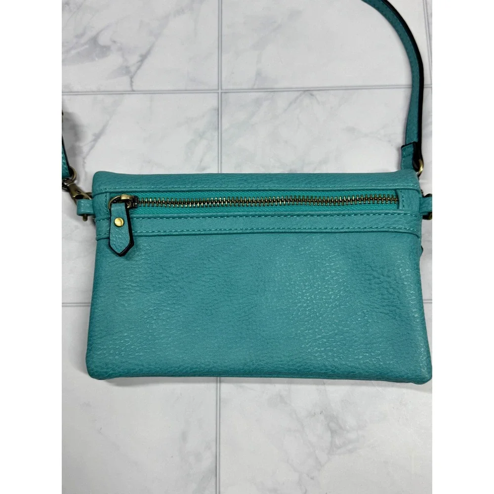 Joy Susan Teal Vegan Leather Crossbody Bag Organizer Wallet Clutch Teal Blue